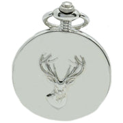 David Aster Stag Embossed Quartz Full Hunter Pocket Watch - Silver/White