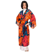 Powder Crysanthemum Long Kimono Gown - Blue