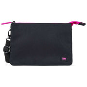 Roka Carnaby XL All Black Pink Label Recycled Canvas Crossbody Bag - Black/Pink