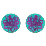 Ti2 Titanium Small Octopus Stud Earrings - Green
