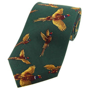 David Van Hagen Flying Pheasants Country Silk Tie - Country Green