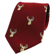 David Van Hagen Stags Heads Woven Country Silk Tie - Wine