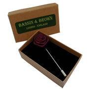 Bassin and Brown Flower Lapel Pin - Wine Red