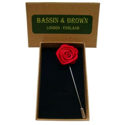 Bassin and Brown Rose Flower Lapel Pin - Red