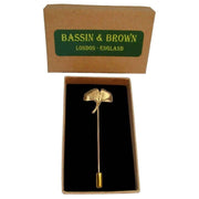 Bassin and Brown Ginkgo Biloba Leaf Jacket Lapel Pin - Gold