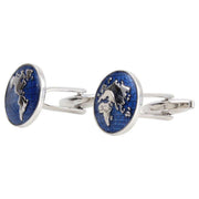 Zennor World Map Culffinks - Blue/Silver