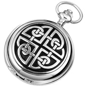 Woodford Celtic Knot Chrome Plated Double Full Hunter Skeleton Pocket Watch - Silver/Black