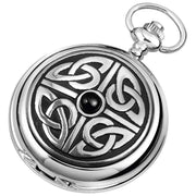 Woodford Celtic Knotwork Chrome Plated Full Hunter Quartz Pocket Watch - Silver/Black