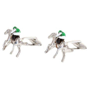 David Van Hagen Horse Racing Cufflinks - Silver/Green