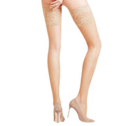 Falke Seidenglatt 15 Den Stay Up Transparent Floral Stockings - Powder Beige