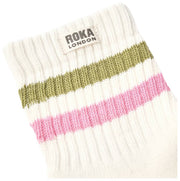 Roka Windosr Stripe Crew Socks - Avocado/Pink Carnation
