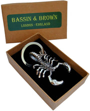 Bassin and Brown Scorpion Key Ring - Antique Silver