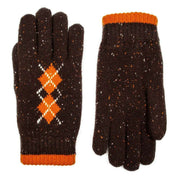 dents-argyle-marl-yarn-knitted-gloves---chocolate-brownpumpkin-orange-34478104