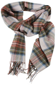 Locharron of Scotland Darwin Stewart Dress Lambswool Scarf - Cream/Olive Green