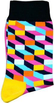 Bassin and Brown Optical Check Socks - Yellow/Multi-colour