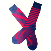 Bassin and Brown Vertical Stripe Midcalf Socks - Mid Blue/Deep Pink