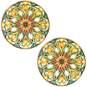 Bassin and Brown Kaleidoscope Flower Spray Cufflinks - Green/White/Orange
