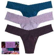 Hanky Panky Signature Lace Low Rise 3 Pack Thongs - Hot Teal/Lavender Fields/Plum