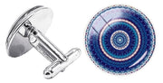 Bassin and Brown Concentric Circles Cufflinks - Blue/White