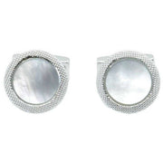 david-van-hagen-mother-of-pearl-round-chequered-cufflinks---silver-34515526
