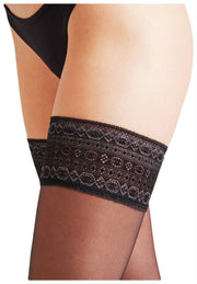 Falke Seidenglatt 15 Den Stay Up Transparent Stockings - Black