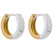Beginnings Two Tone Flat Huggie Hoop Earrings - Gold/Silver