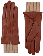 Dents Tamara Knitted Cuff Leather Gloves - Cognac Tan/Camel Tan