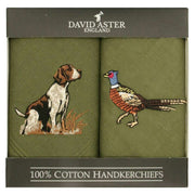 David Aster Pheasant and Hound Country Embroidered Cotton Handkerchief Set - Green