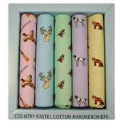 David Van Hagen Five Pack Pastel Animal Cotton Handkerchief - Multi-colour