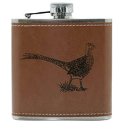 David Van Hagen Pheasant Design 6oz Hip Flask - Brown/Silver