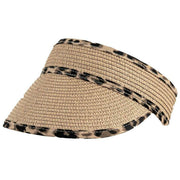 Dents Animal Print Trim Straw Sun Visor - Sand Beige