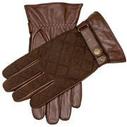 Dents Bruton Waxed Cotton Quilted Touchscreen Leather Gloves - Chestnut Brown