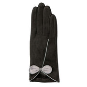 Dents Contrast Trim and Bow Touchscreen Velour-Lined Faux Suede Gloves - Black