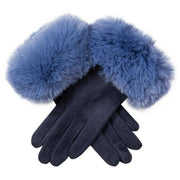 Dents Cuff Touchscreen Velour-Lined Faux Suede Gloves - Navy/Cornflower Blue