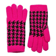 Dents Dogtooth Jacquard Knitted Gloves - Fuchsia Pink/Black