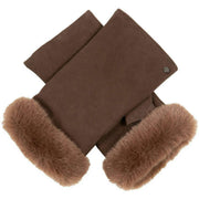 Dents Eva Trim Fingerless Suede Mittens - Mocca Brown