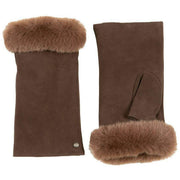 Dents Eva Trim Fingerless Suede Mittens - Mocca Brown