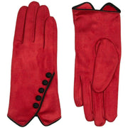 Dents Faux Suede Button Gloves - Berry Red/Black