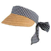 Dents Gingham Ribbon Band and Tie Straw Sun Visor - Sand/Black