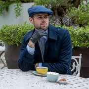 Dents Grafham Herringbone Tweed Flat Cap - Marine Navy