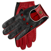 Dents Grand Prix Touchscreen Leather Driving Gloves - Black/Berry Red/White