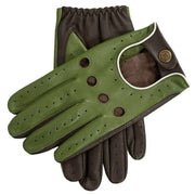 Dents Grand Prix Touchscreen Leather Driving Gloves - Lincoln Green/Brown/White