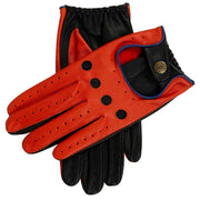 Dents Grand Prix Touchscreen Leather Driving Gloves - Tangerine/Black/Blue