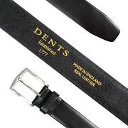 Dents Heritage Satin Nickel Buckle Full-Grain Leather Belt - Black