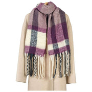 Dents Plaid Check Blanket Scarf - Damson Burgundy/Beige
