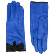 Dents Velour Lined Faux Suede Bow Gloves - Cobalt Blue/Black