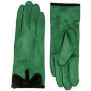 Dents Velour Lined Faux Suede Bow Gloves - Emerald Green/Black