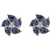 Elements Gold Iolite Peony Flower and Diamond Earrings - Purple/Silver