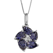 Elements Gold Iolite Peony Flower and Diamond Pendant - Purple/Silver