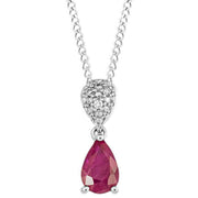 Elements Gold Ruby and Diamond Droplet Pendant - Red/Silver